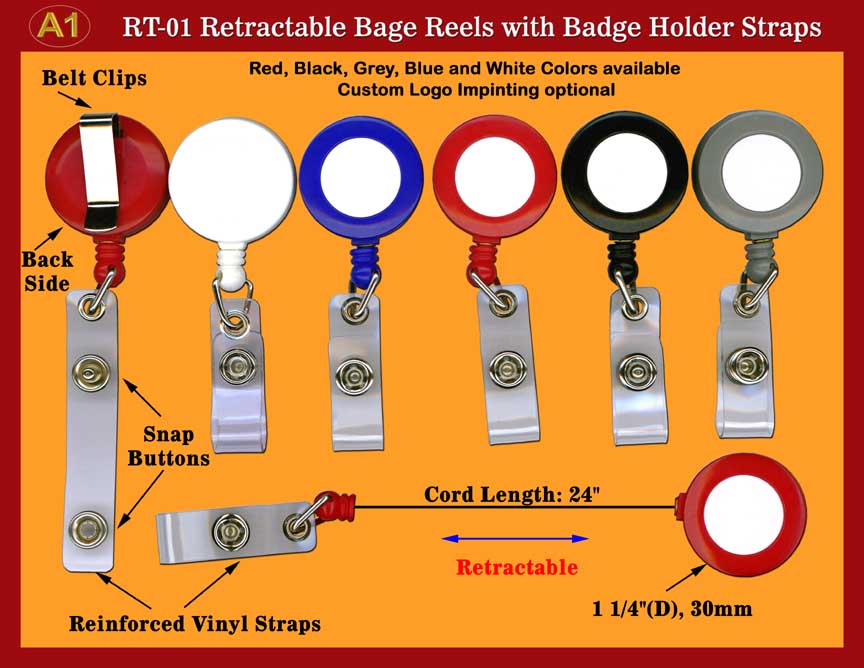 RT-01 are badge reels, ID holder reels, retractable reel with reinforced plastic vinyl 