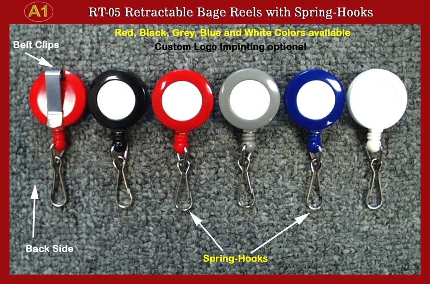 RT-05 Retractable Name Badge Reels with Spring Hooks for Badge holders or Badge