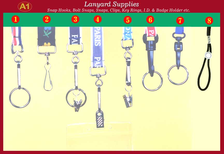 Lanyard Parts: Bulldog or Badge Clip, Hook, Snap, Key Ring, Badge Holder,
Webbing, Cord Coupler Lanyards Supply