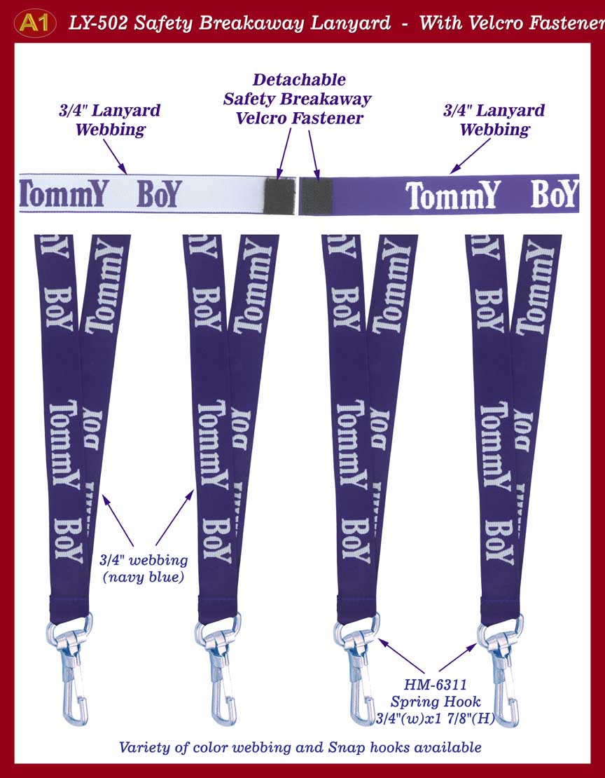 Safety lanyard with Velcro Tape Fastener: Safety Breakaway and Detachable Lanyard