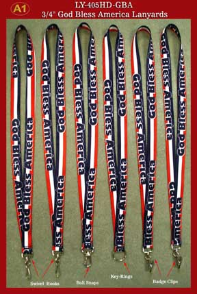 God Bless American Custom Logo lanyard with Blue, Red and White Color Strips